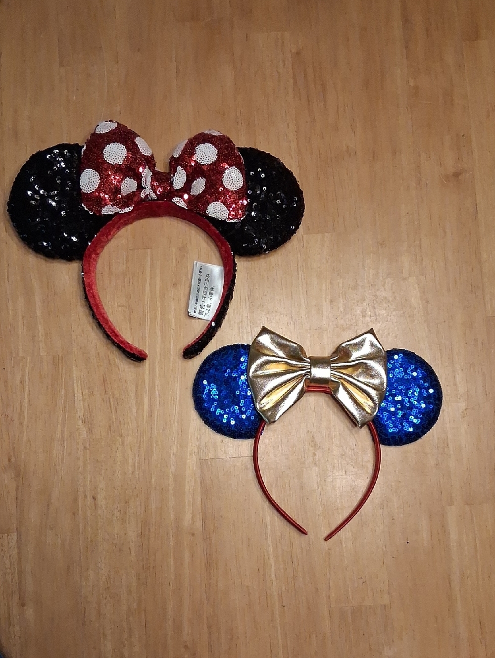 Disney Set Of 2 Sequin Minnie Ear Headbands Red Polka Dot & 4th Of July Colors